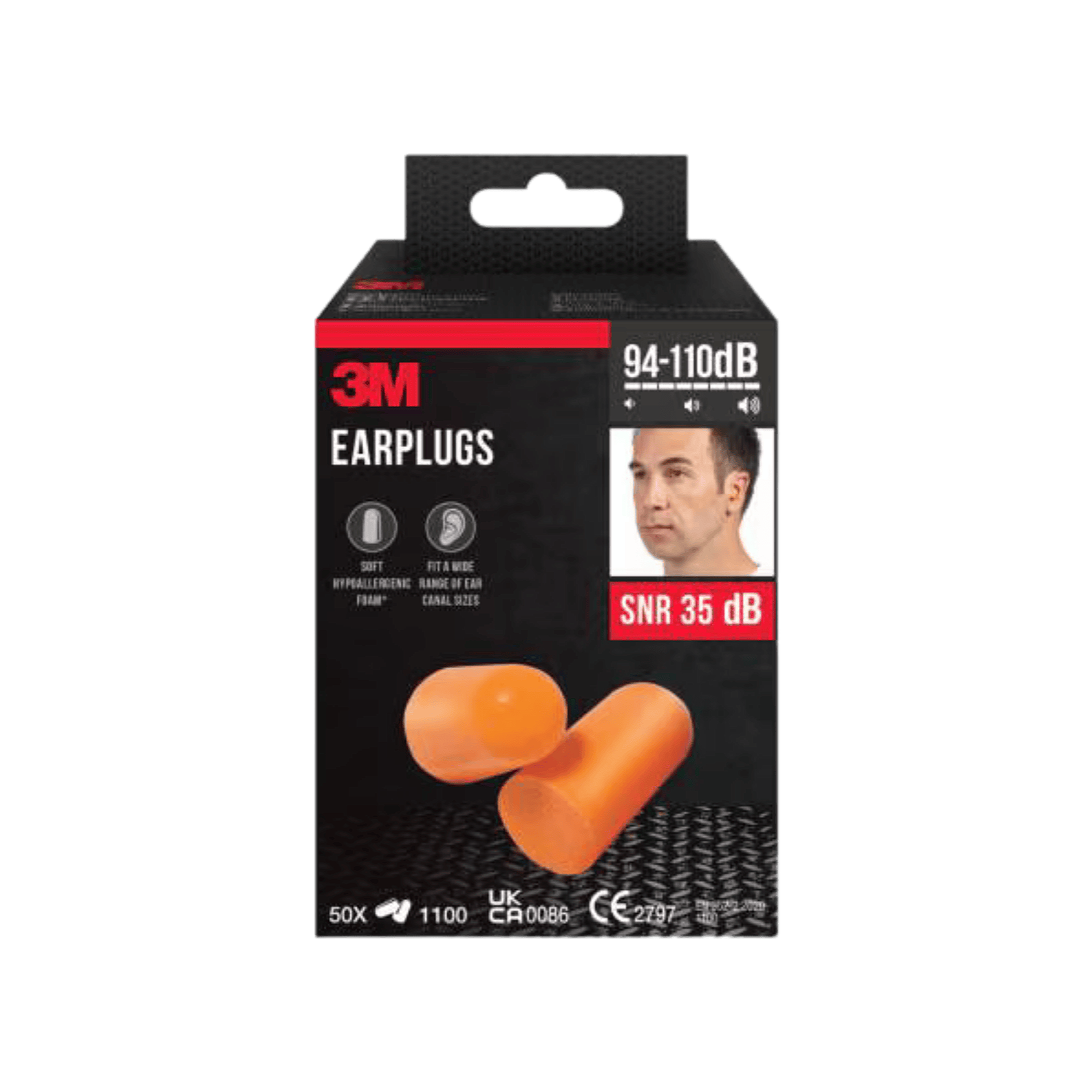 3M Ørepropper 1100-serien, mykt skum, 35 dB (50 par)